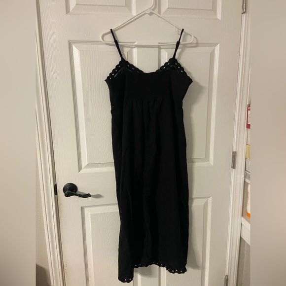 T36- OLD NAVY Black LINEN-RAYON Blend CutOut Spaghetti Midi Dress - Picture 7 of 8